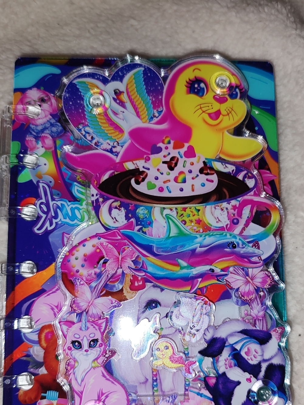 New! Lisa Frank A7 Acrylic Shaker Notebook With Paper
